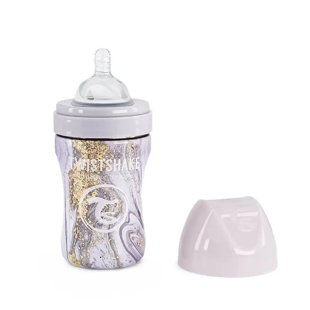شیشه شیر استیل 260 میل تویست شیک Twistshake ماربل طوسی — تصویر ۲