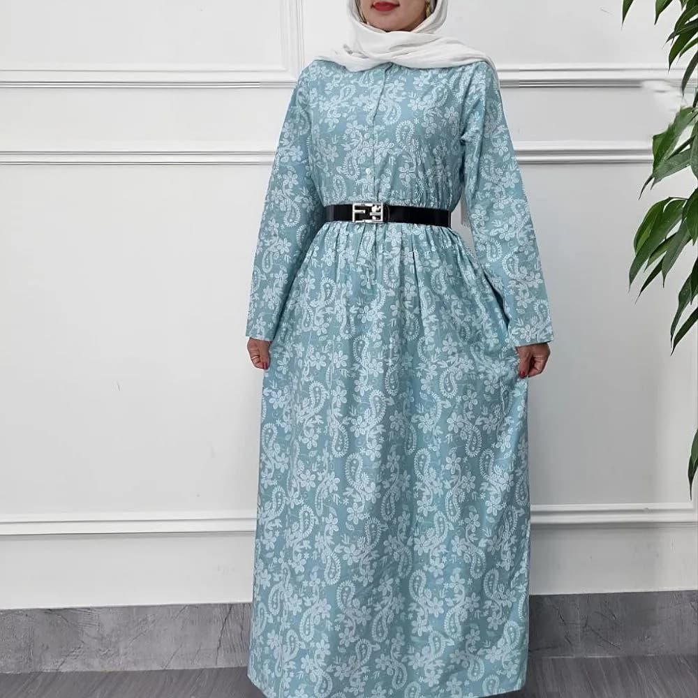 پیراهن ساحلی نخی وارداتی طرح ترمه/کد949