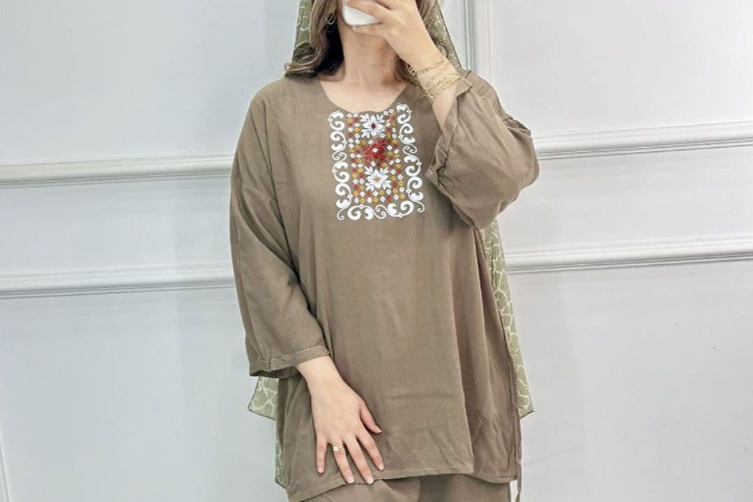 ست بلوزشلوار نخی راحتی چاپی قواره دار/کد896