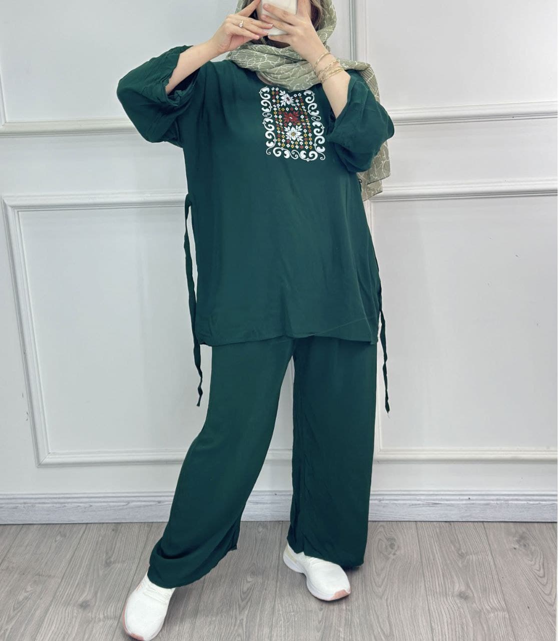 ست بلوزشلوار نخی راحتی چاپی قواره دار/کد896 — تصویر ۵
