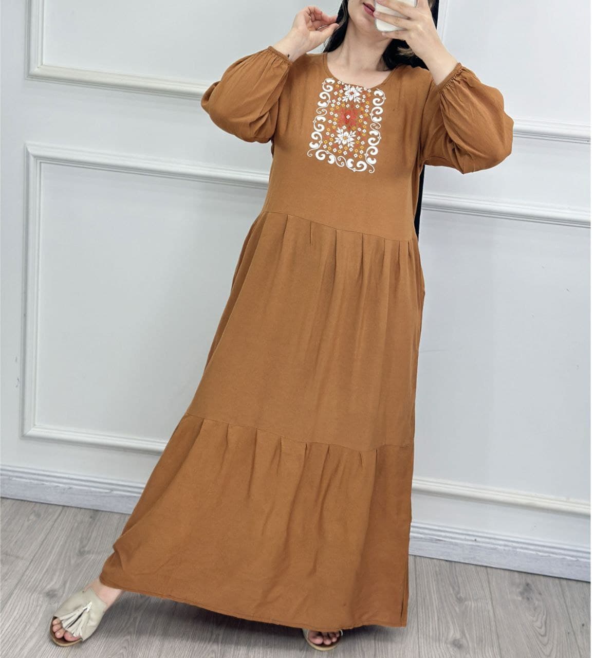 پیراهن ساحلی نخی گلدوزی چاپی طرح دریا/کد877 — تصویر ۴