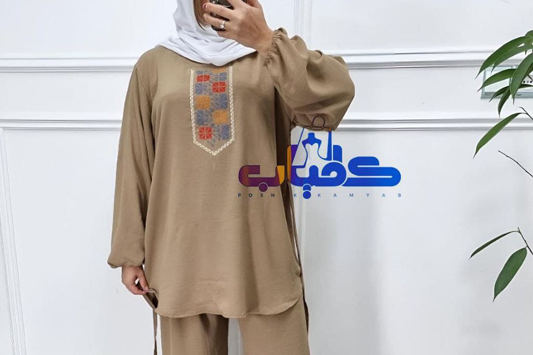ست بلوزشلوار ابروباد گلدوزی قواره دار/کد825