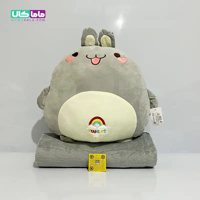 عروسک خرگوش بالشتی پتودار مدل رنگینکمان 50 سانتیمتر
