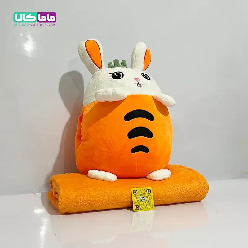 عروسک خرگوش بالشتی پتودار + گرمکن دست مدل هویج 50 سانتیمتر — تصویر ۲