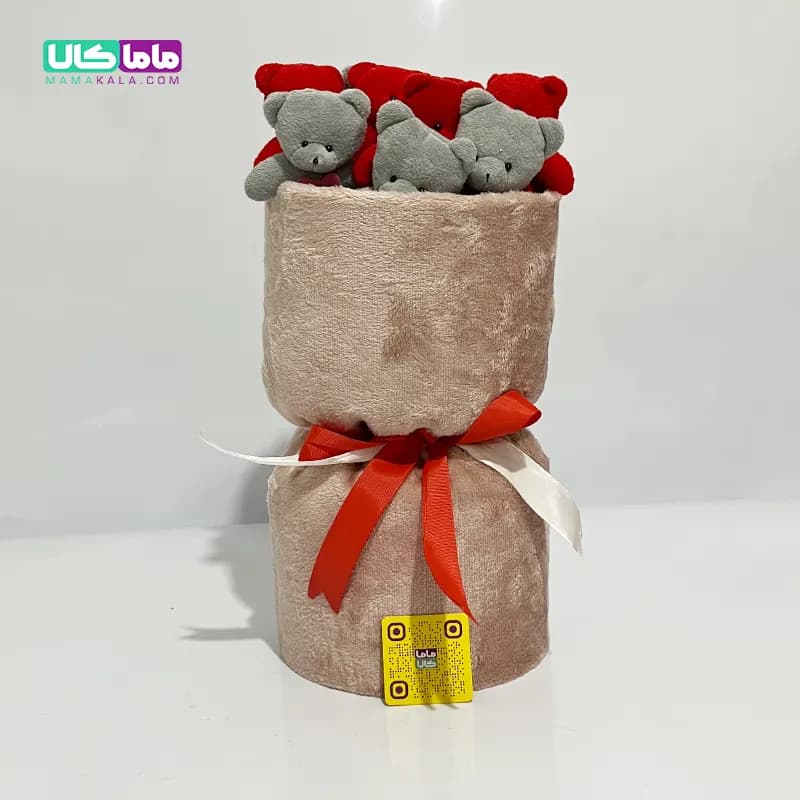 بوکت دسته گل خاکستری عروسک خرس تدی کد 11 — تصویر ۲