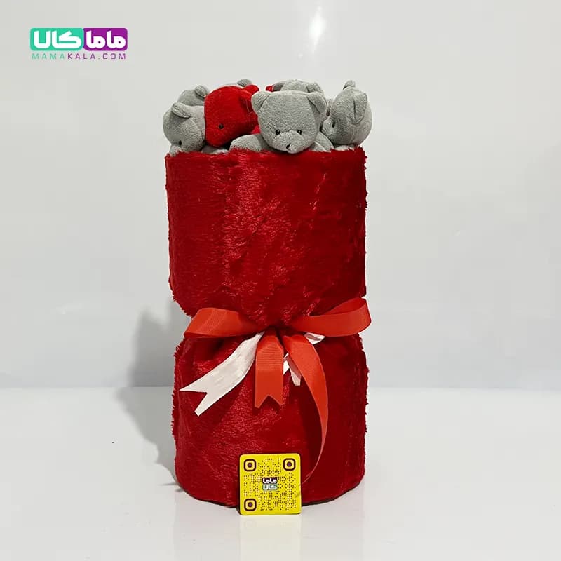 بوکت دسته گل قرمز عروسک خرس تدی کد 10 — تصویر ۲