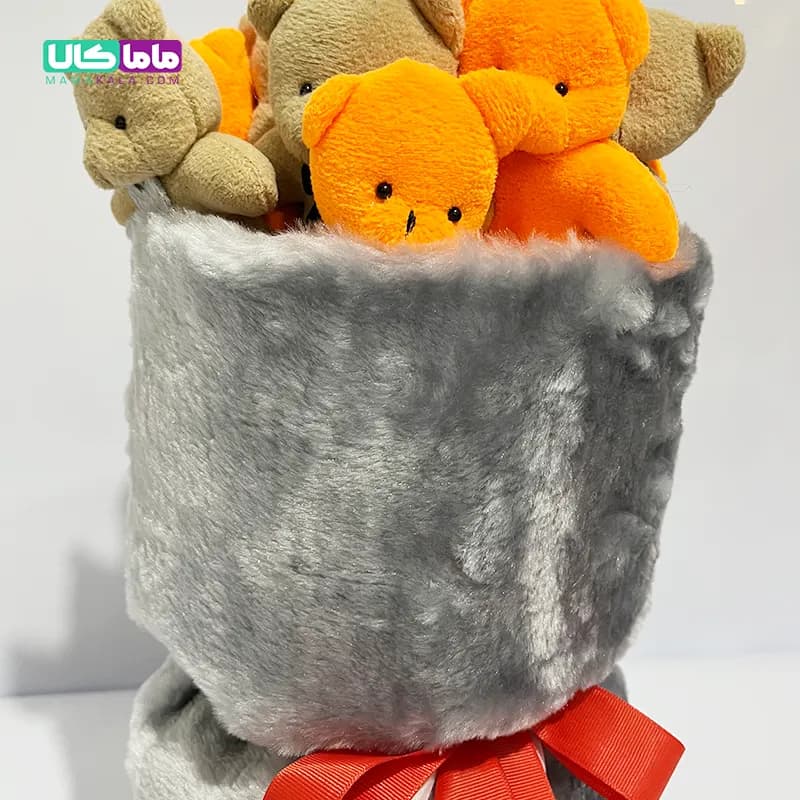 بوکت دسته گل طوسی عروسک خرس تدی کد 07 — تصویر ۳