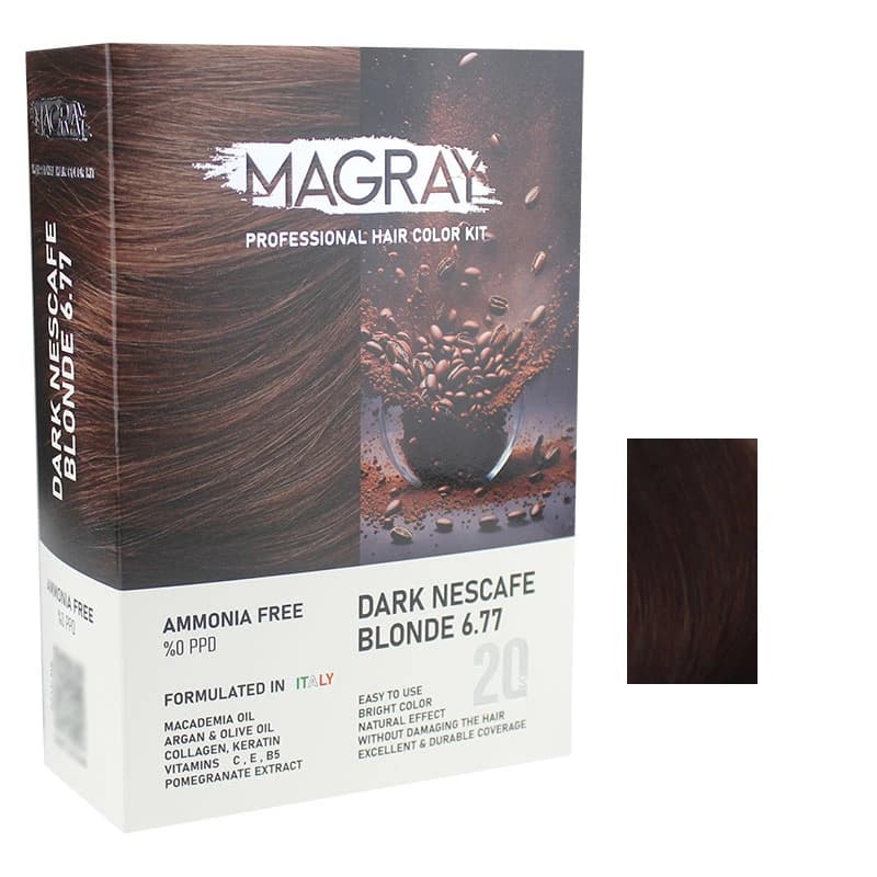 کیت رنگ مو ماگرای شماره 6.77 حجم 120 میلی‌لیتر رنگ بلوند نسکافه ای تیره