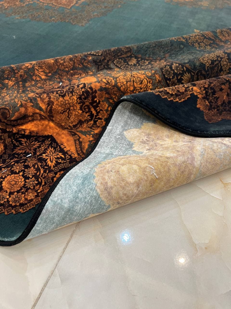 فرش طرح دستباف کد 809025 سبز آبی — تصویر ۷