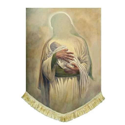 کتیبه نقاشی مخمل عمودی امام حسین(ع)و حضرت علی اصغر(ع)