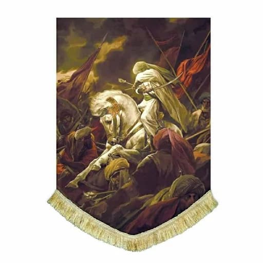کتیبه مخمل نقاشی عمودی جنگ امام حسین علیه السلام