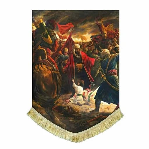 کتیبه مخمل نقاشی عمودی حضرت عبدالله بن حسن و امام حسین(ع)