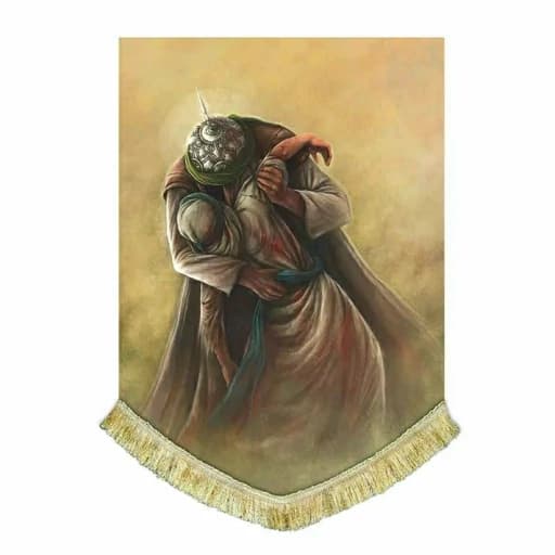 کتیبه مخمل نقاشی عمودی حضرت قاسم و امام حسین (ع)