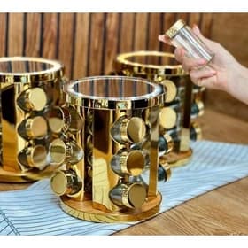سرویس ادویه چرخشی طلایی مدل 12 تایی دارای LED شارژی و سه حالت تغییر نور