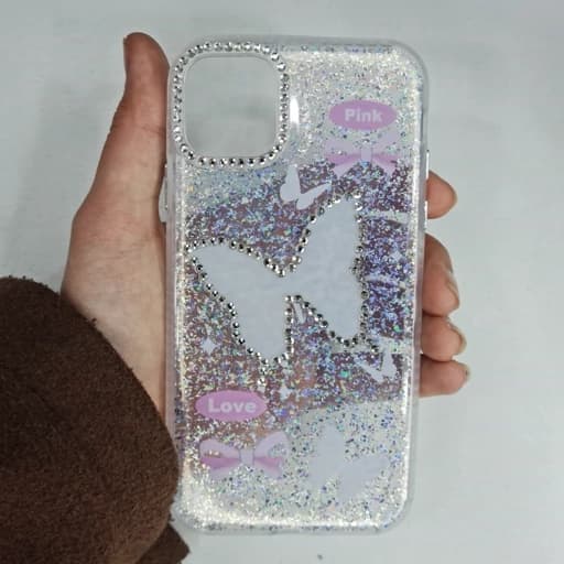 گارد Iphone 11 طرح شفاف نگین دار و شاین دار پروانه ای دور نگین آیفون 11 نرمال قاب و کاور
