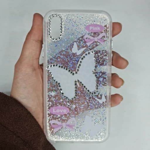گارد Iphone x طرح شفاف نگین دار و شاین دار پروانه ای دور نگین آیفون ایکس قاب و کاور