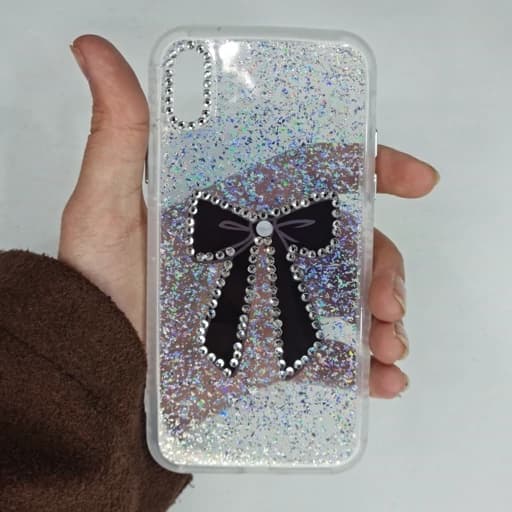 گارد Iphone x طرح شفاف نگین دار و شاین دار پاپیون دور نگین آیفون ایکس قاب و کاور