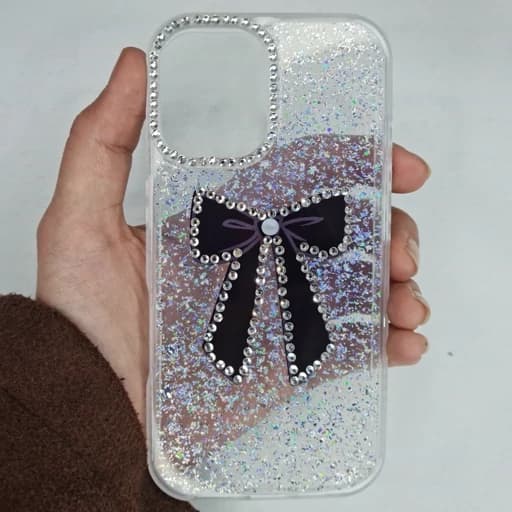گارد Iphone 16 طرح شفاف نگین دار و شاین دار پاپیون آیفون 16 نرمال قاب و کاور