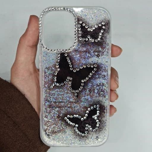 گارد Iphone 16 طرح شفاف نگین دار و شاین دار پروانه ای آیفون 16 نرمال قاب و کاور