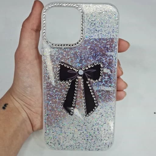 گارد Iphone 13 pro max طرح شفاف نگین دار و شاین دار پاپیونی دور نگین آیفون 13 پرومکس قاب و کاور