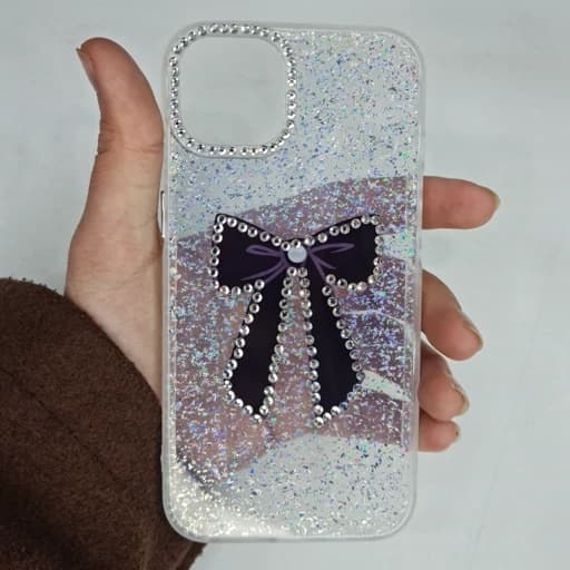 گارد Iphone 13 طرح شفاف نگین دار و شاین دار پاپیونی دور نگین آیفون 13 نرمال قاب و کاور