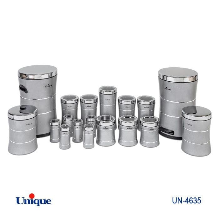 سرویس آشپزخانه 18 پارچه یونیک Unique کمر باریک سنباده ای طوسی درب استیل کد UN-4635