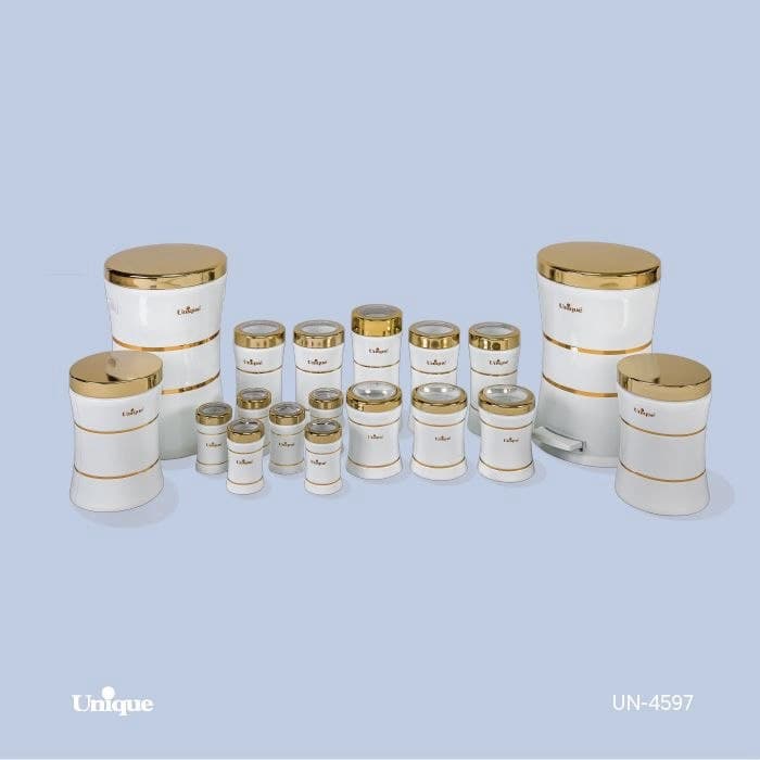 سرویس آشپزخانه 18 پارچه یونیک Unique کمر باریک سفید طلایی کد UN-4597