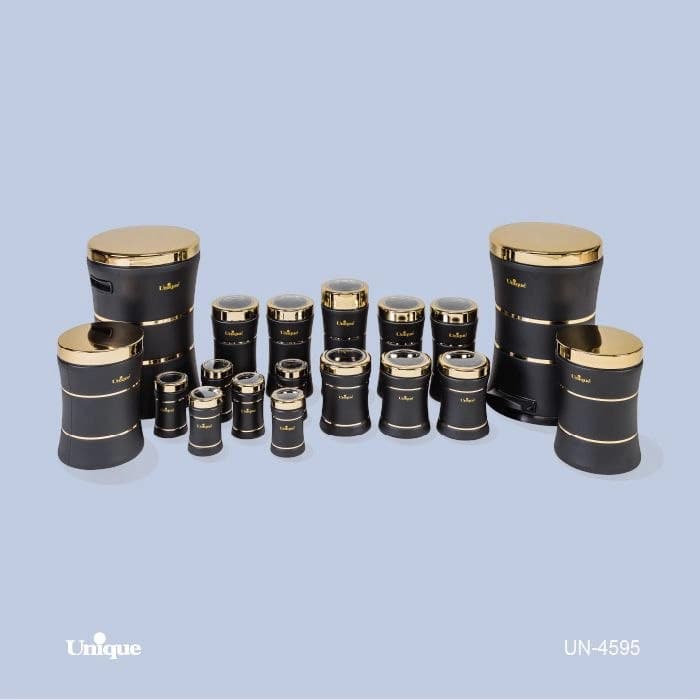 سرویس آشپزخانه 18 پارچه یونیک Unique کمر باریک مشکی طلایی کد UN-4595