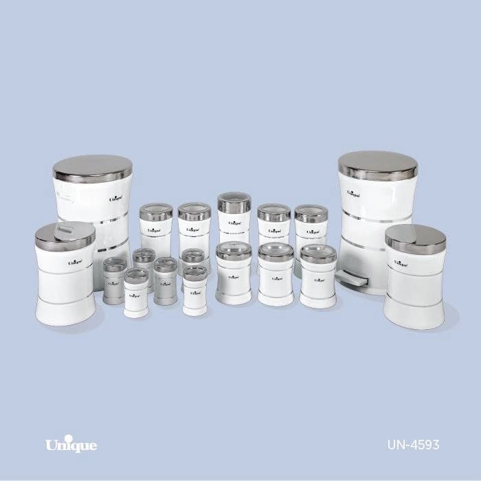 سرویس آشپزخانه 18 پارچه یونیک Unique کمر باریک سفید کروم کد UN-4593