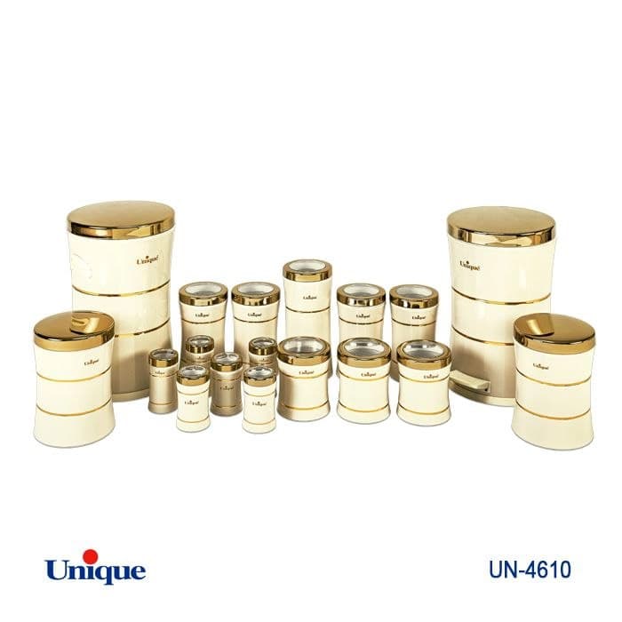 سرویس آشپزخانه 18 پارچه یونیک Unique کمر باریک سفید طلایی کد UN-4610