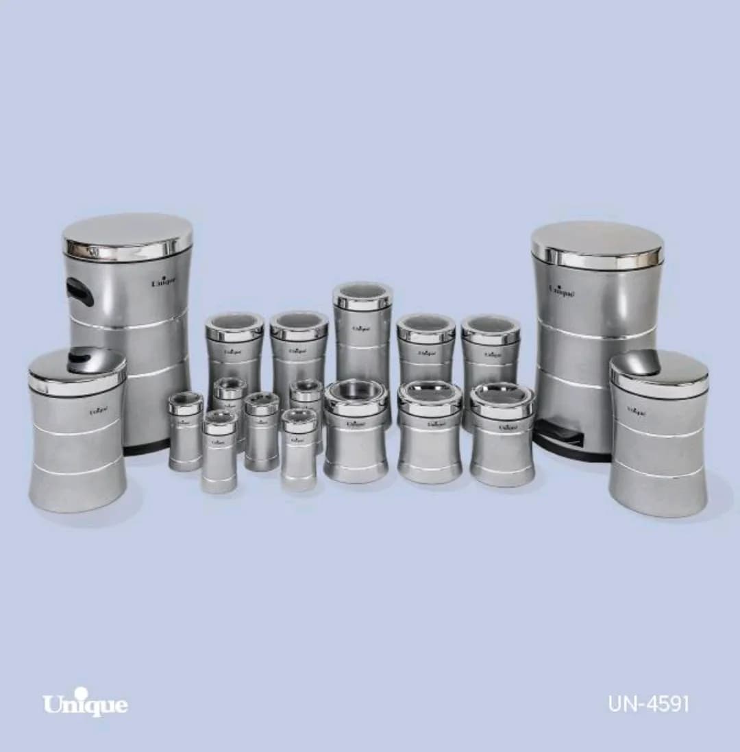 سرویس آشپزخانه 18 پارچه کمر باریک مدل خطی نقره ای استیل یونیک Unique کد UN-4591
