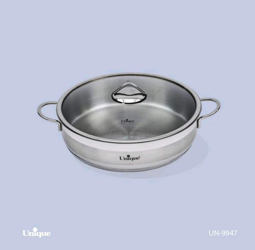 تابه استیل یونیک Unique درب دار دو دسته سایز 32 کد UN-9947