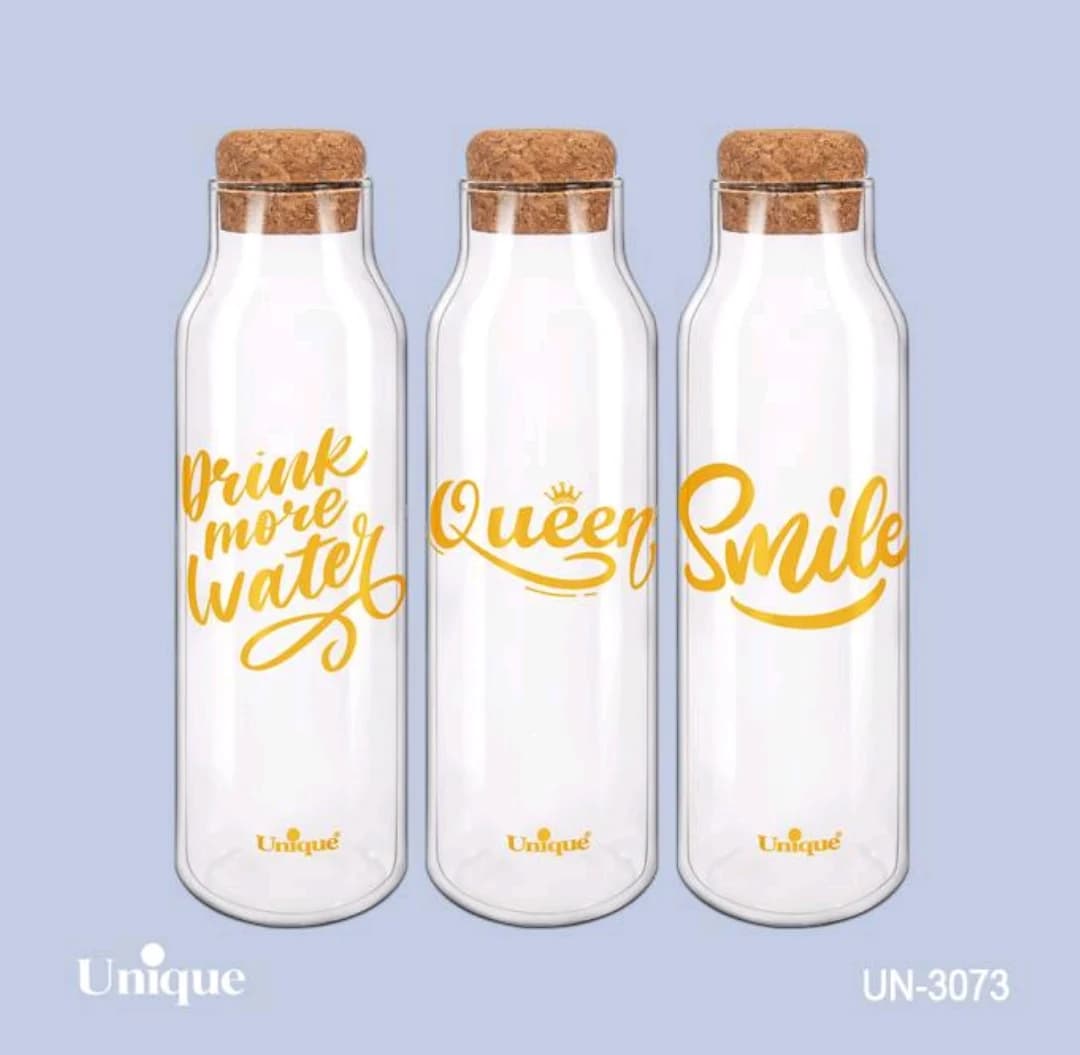 بطری آب شیشه ای یونیک Unique با درب چوبی 700 میل کد UN-3073