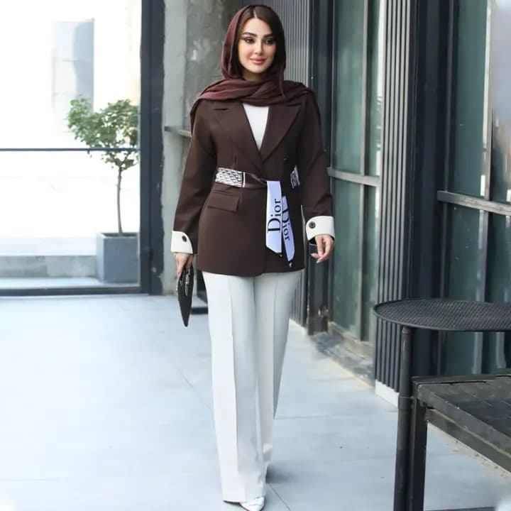 مانتو کتی زنانه یقه بلیزر سوین | مانتو مجلسی عید ۱۴۰۴ با پارچه سوپر مازراتی درجه یک
