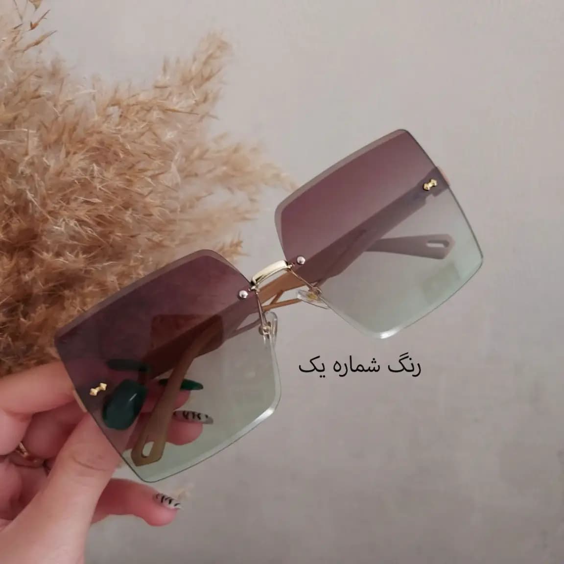 عینک آفتابی زنانه طرح جدید فریم لس مربعی | عینک آفتابی فشن لاکچری با UV400 و کیف زیپدار — تصویر ۲