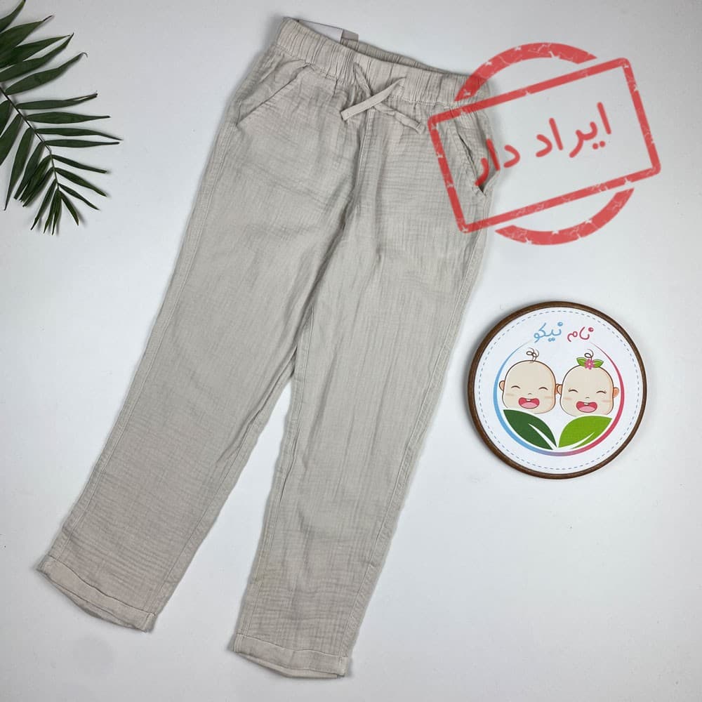 ایراد دار_ شلوار دخترانه برند لوپیلو طرح جیب دار کمرکش خاکی رنگ – 6 تا 8 سال