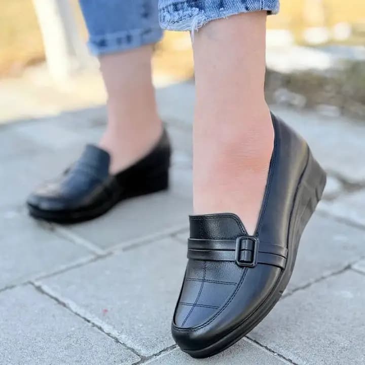 کفش طبی کارمندی زنانه چرم بیاله کد ۶۰۴۳۲ | راحتی روزانه با پاخور شیک