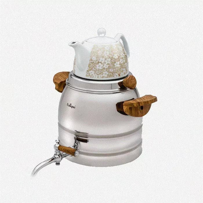 کتری و قوری استیل دسته چوبی شیردار 6 لیتر یونیک UN-7220