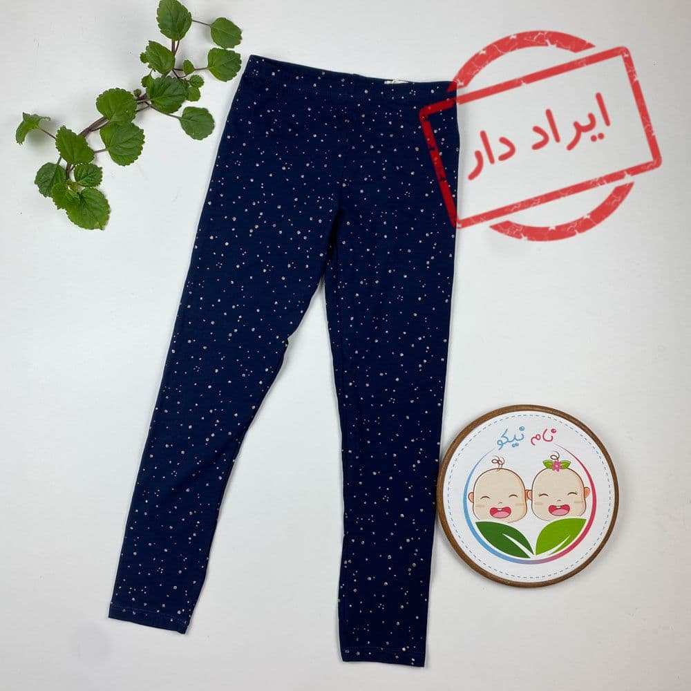 ایراد دار _ شلوار دخترانه طرح دون دون کمرکش سورمه ای رنگ – 8 تا 9 سال