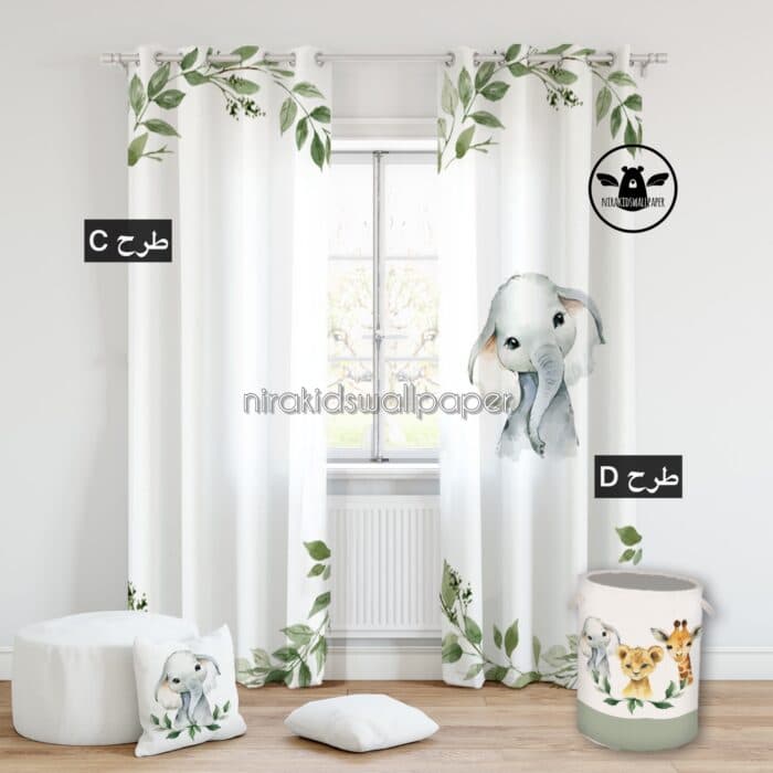 پرده اتاق کودک طرح بچه شیر و حیوانات — تصویر ۴
