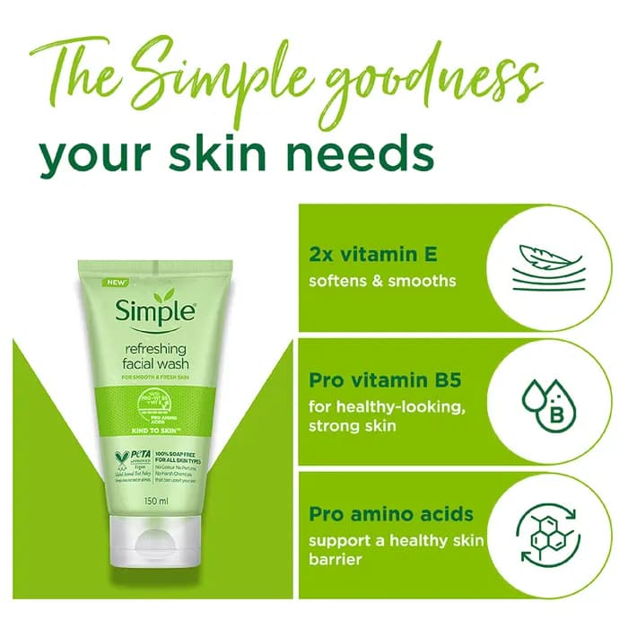 ژل شستشو صورت سیمپل Simple مدل Refreshing Face Wash – فاقد صابون و مناسب انواع پوست | حجم 150 میلی‌لیتر — تصویر ۶
