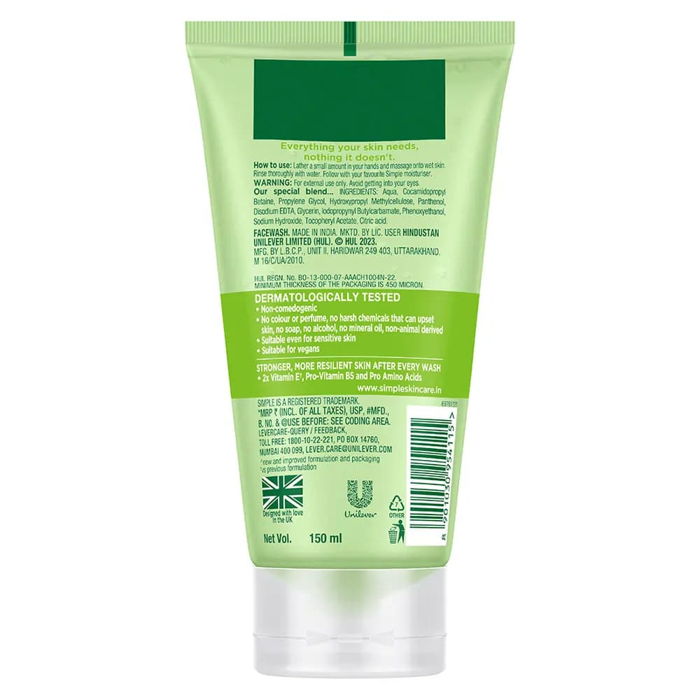 ژل شستشو صورت سیمپل Simple مدل Refreshing Face Wash – فاقد صابون و مناسب انواع پوست | حجم 150 میلی‌لیتر — تصویر ۲