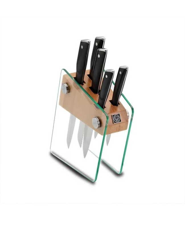 ست چاقو 6 پارچه استند شیشه ای مدل وترا Korkmaz کد 685