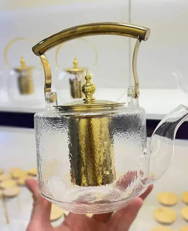 قوری پیرکس دسته بالا طلایی وارداتی کد VT2467 — تصویر ۲