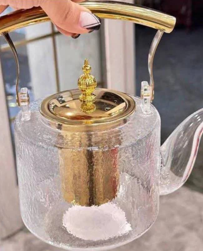 قوری پیرکس دسته بالا طلایی وارداتی کد VT2467