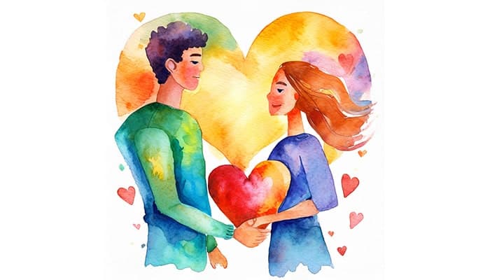 تصویر زن و مرد عاشق طرح نقاشی آبرنگی