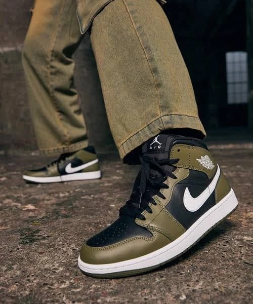 کفش نایکی Air Jordan 1 Mid SE | سبز زیتونی مشکی سفید چرک — تصویر ۴