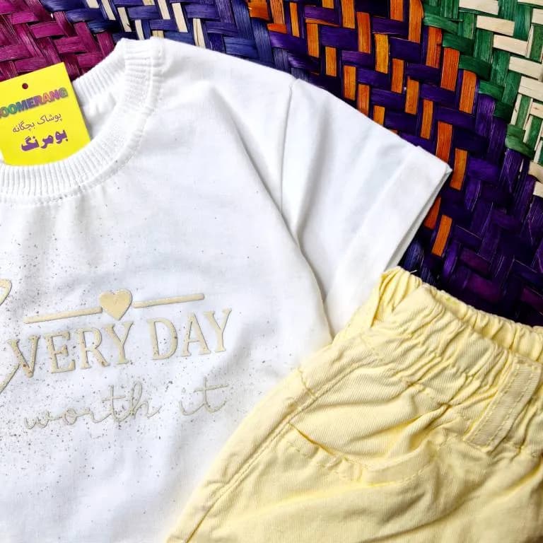 ست تیشرت پنبه و شلوارک کتان طرح Every Day دخترانه 1 تا 6 سال — تصویر ۵