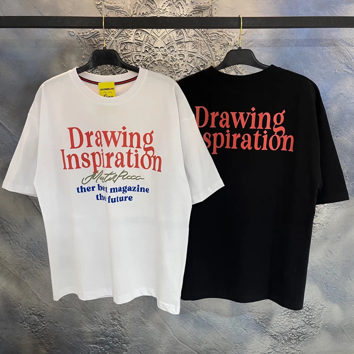 تیشرت نوجوان سایز بزرگ طرح Drawing پنبهای لژ و باکسی سفید و مشکی — تصویر ۳
