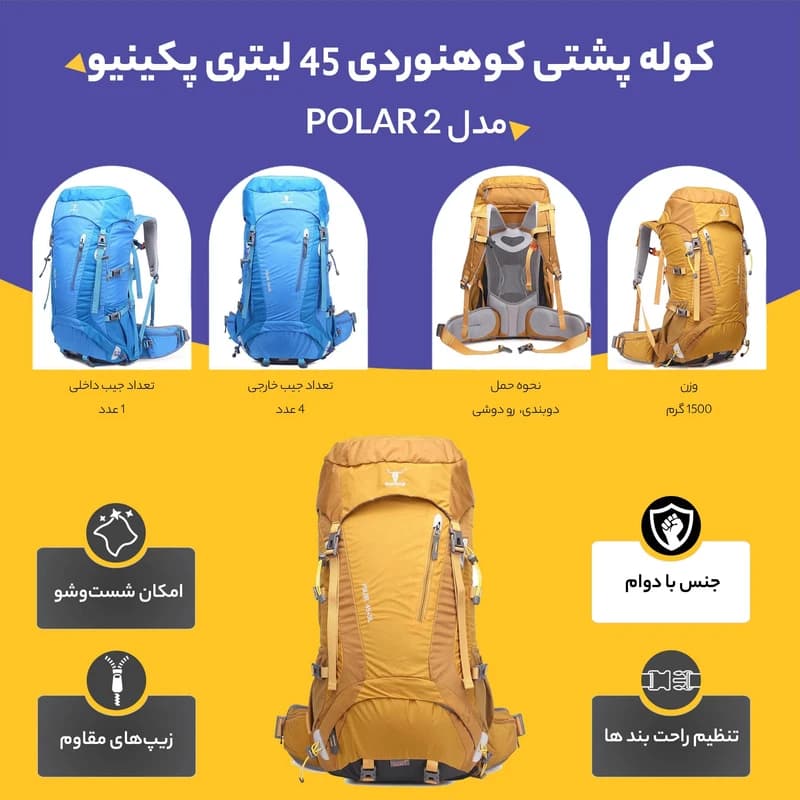 کوله پشتی Pekynew پکینیو مدل Polar 45+5L — تصویر ۸